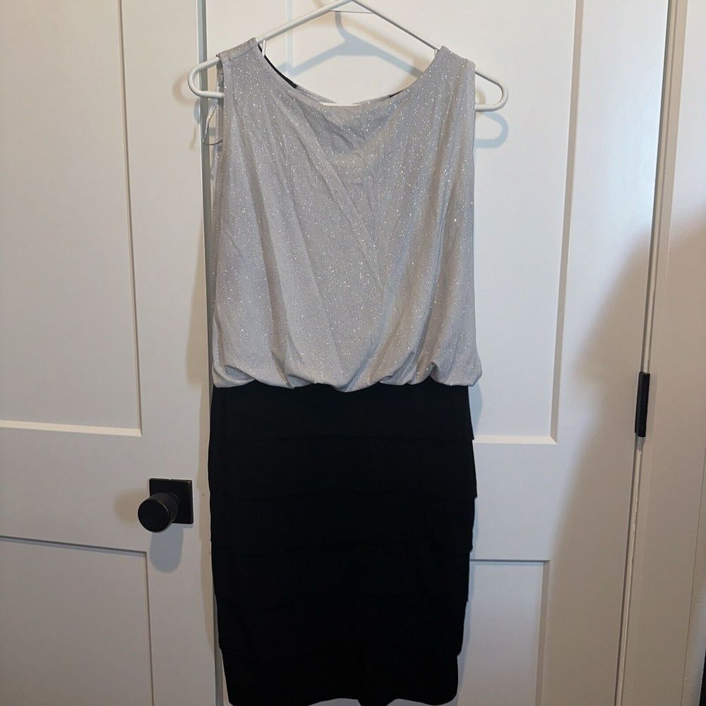 En Focus Studio Black And Silver Glitter Cocktail dress Size 8
